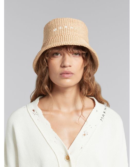 Marni Natural Logo Embroidered Flat-Peak Bucket Hat