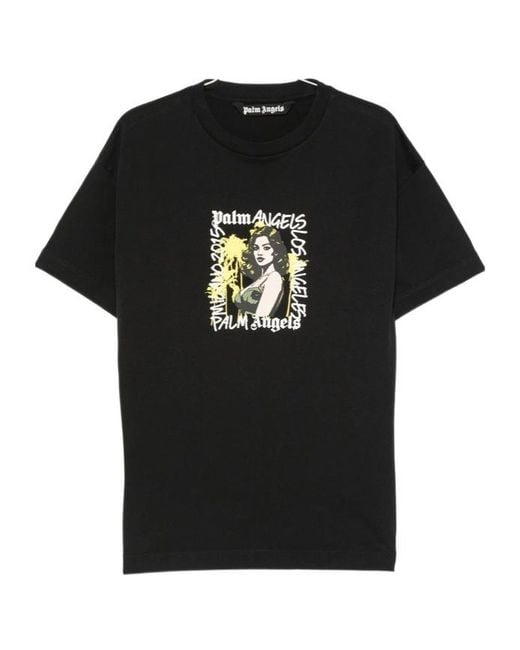 Palm Angels Black Graphic-Print T-Shirt for men