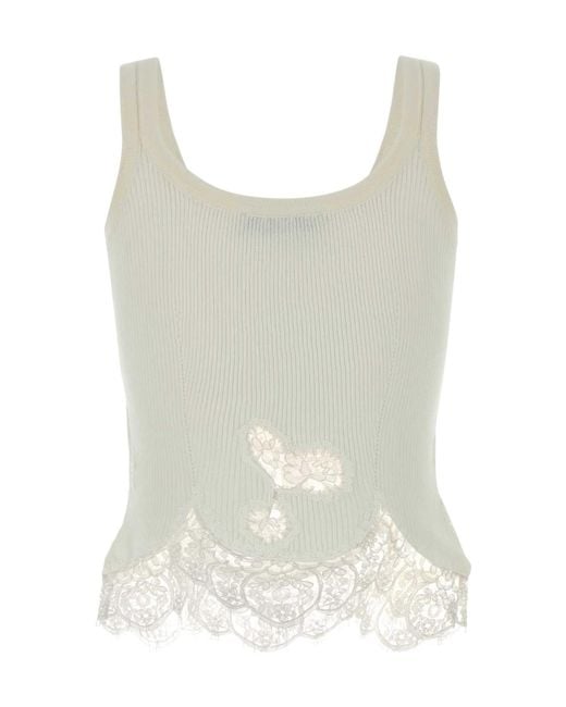 Ermanno Scervino White Lace Rib Knit Tank Top