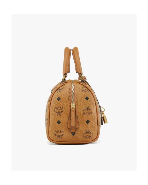 MCM Brown All-Over Logo Printed Zip-Up Tote Bag