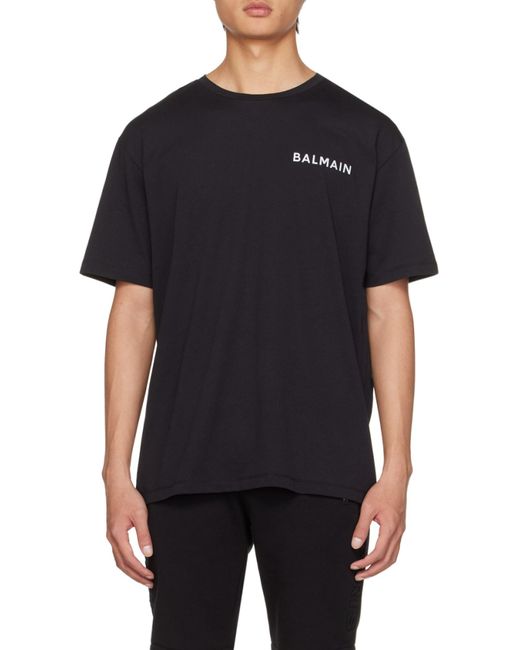 Balmain Black Oversized Cotton T-Shirt With Small Paris Logo for men
