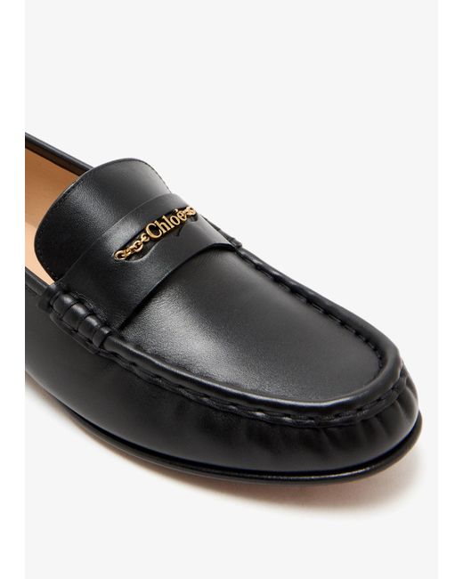 Chloé Black Leather Penny Loafers