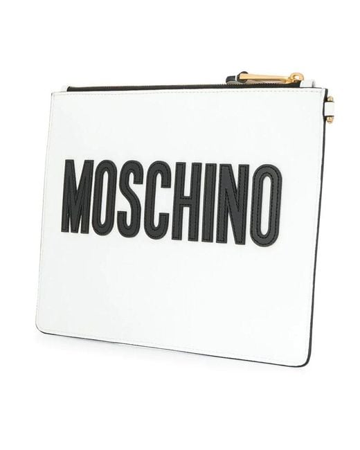 Moschino White Logo Print Clutch Bag
