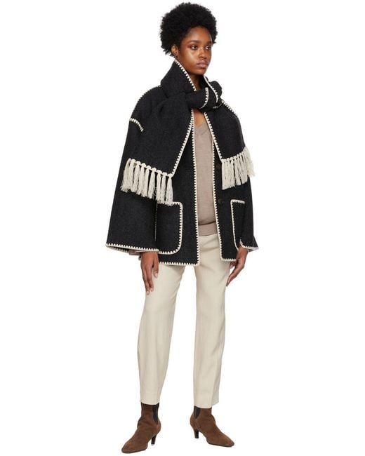 Totême Blue Totême Scarf Detailed Fringed-Edge Coat