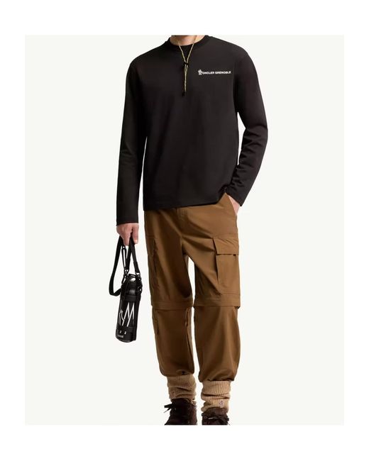 Moncler Black Logo Long Sleeve Cotton T-Shirt for men