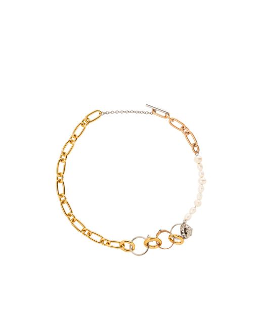 Marni Metallic Mixed Link Chain Necklace With Pearls And Rings
