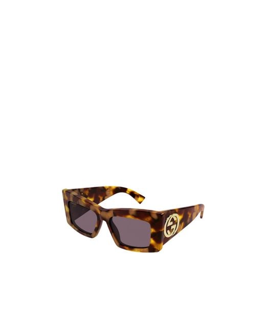 Gucci Brown Eyewear Rectangular Logo-Detail Sunglasses
