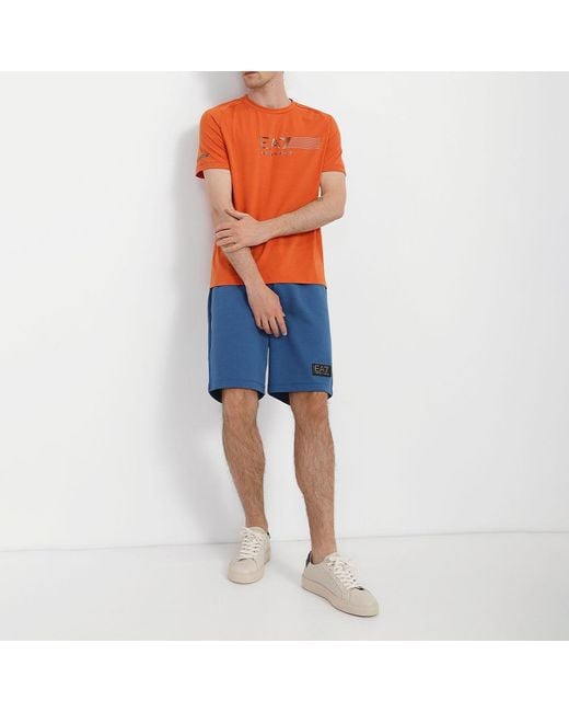 EA7 Orange Line Logo Shoulder Collar T-Shirt for men