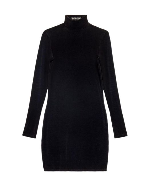Balenciaga Blue Embellished-Logo High-Neck Mini Dress