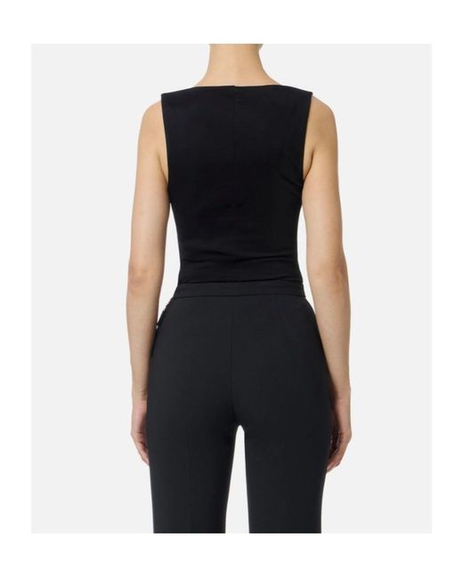 Elisabetta Franchi Black Jewel-Button Top