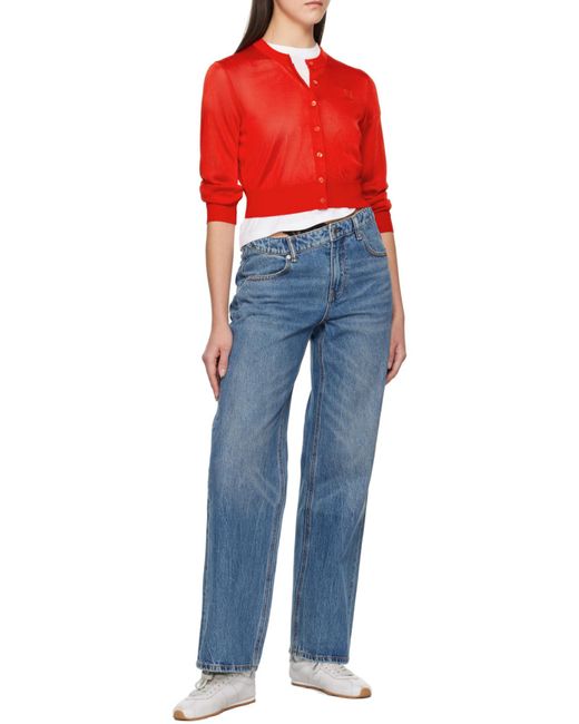 T By Alexander Wang Blue Logo-Embroidered Cropped Cardigan