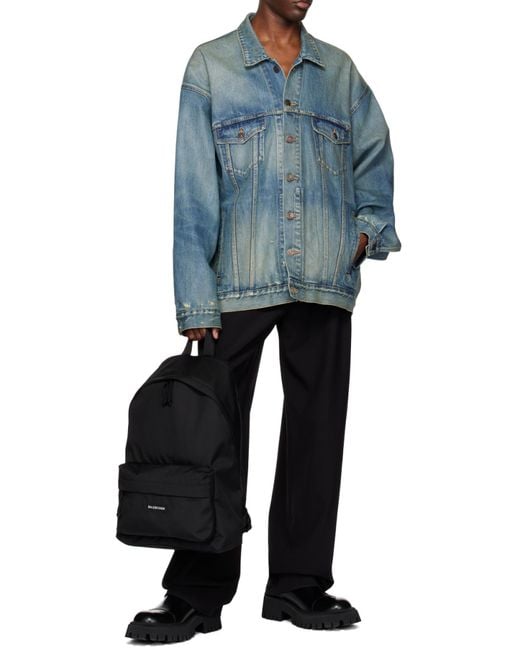 Balenciaga Black Logo Zipped Backpack for men