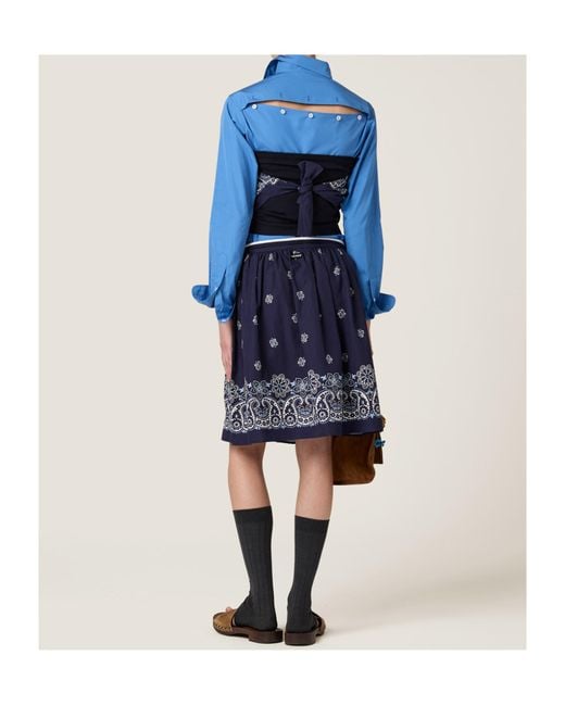 Miu Miu Blue Bandana Printed Strapless Cropped Top