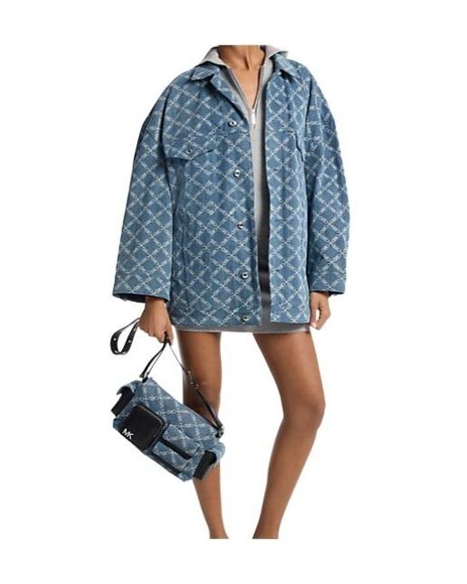 MICHAEL Michael Kors Blue Empire Diamond Jacquard Oversized Denim Jacket