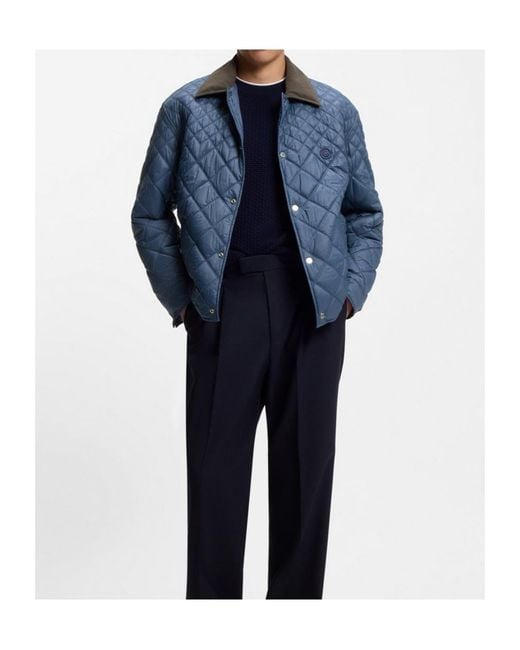 Boss Blue Long-Sleeved Cotton-Padded Jacket for men