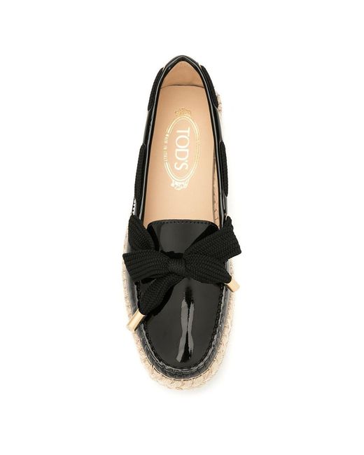 Tod's Black Gommino Knitted Strap Straw Shoes