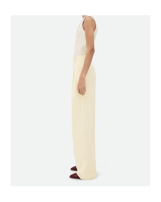 Bottega Veneta Natural Pleated Wide Leg Trousers