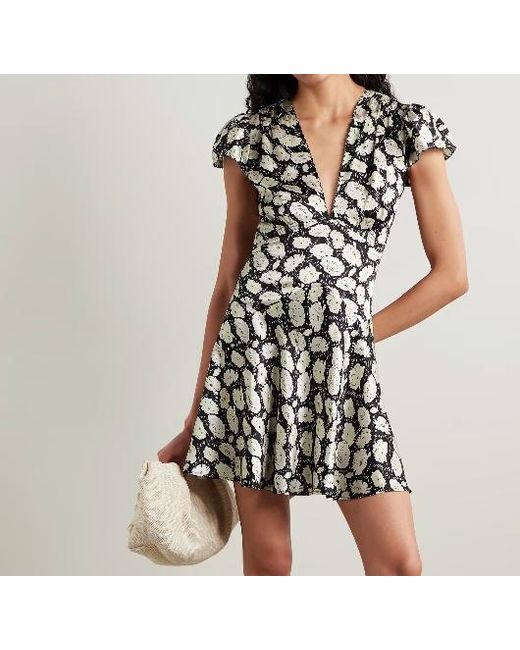 Doen Black Dianne Floral-Print Silk-Satin Mini Dress