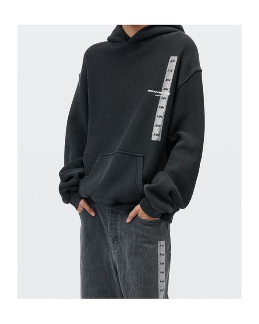 Alexander Wang Black Graphic-Print Pouch-Pocket Hoodie