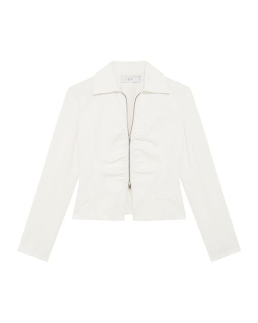 IRO White Helvina Ruched Zip Jacket