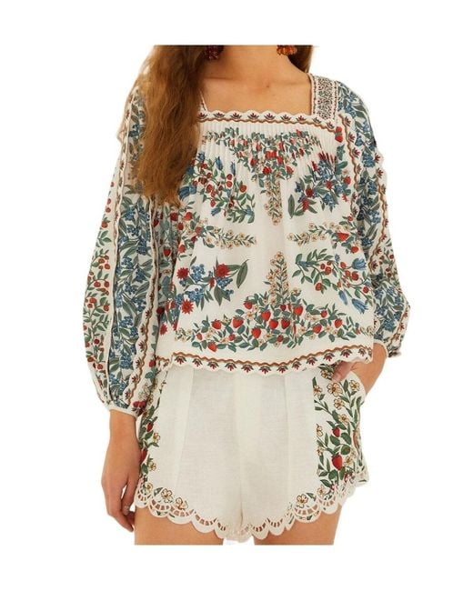 Farm Rio Multicolor Floral-Printed Long-Sleeved Top