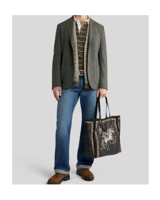 Etro Black Nylon Tote Bag With Pegaso Print And Arnica Motif for men