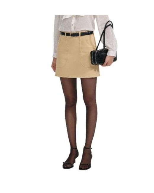 Self-Portrait Natural A-Line Belted Mini Skirt