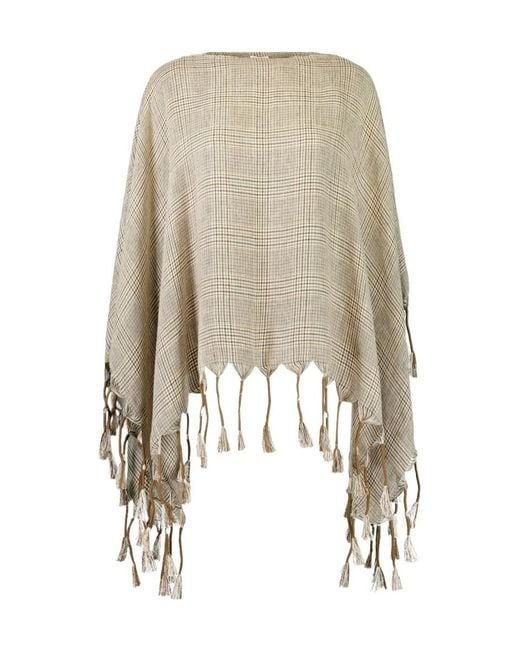Brunello Cucinelli Natural Prince Of Wales Fringed Poncho