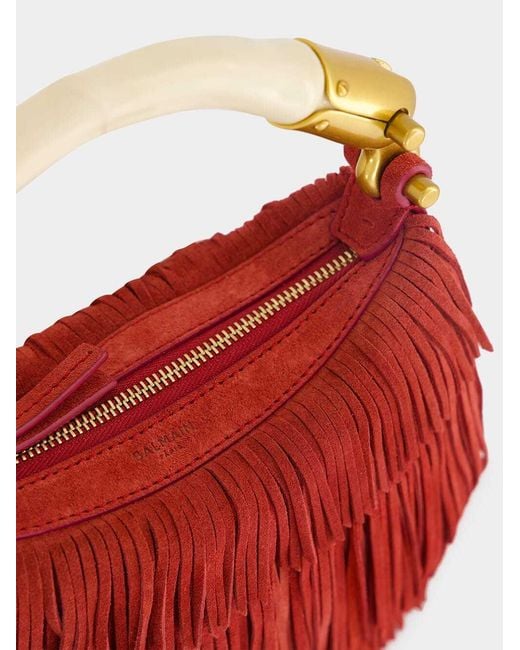 Balmain Red Ebene Mini Fringed Clutch Bag