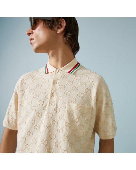 Gucci Natural Monogram-embroidered Stretch-cotton Piqué Polo Shirt for men