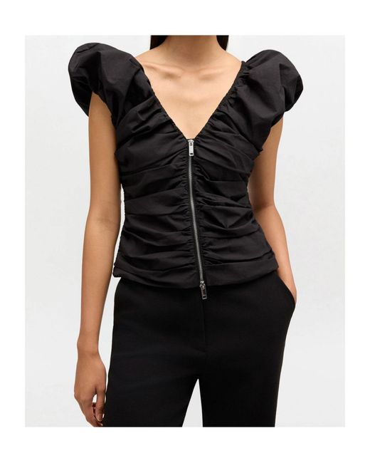 Ganni Blue Sleeveless Top V-Neck Zip