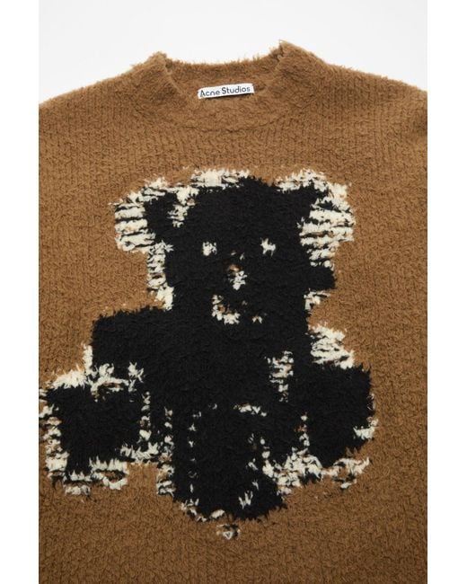 Acne Brown Teddy Bear Jacquard Crewneck Jumper