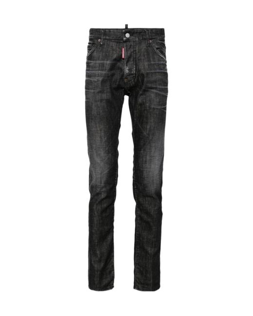 DSquared² Black Logo Patch Straight-Leg Jeans for men