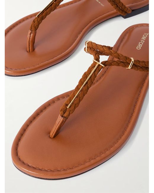 Tom Ford Brown Lily Leather Woven Slippers