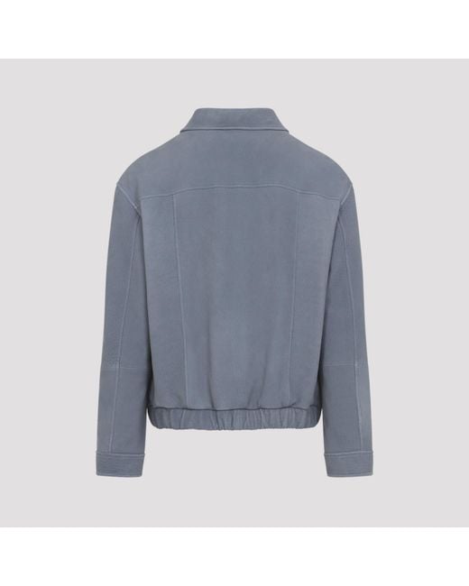 Brunello Cucinelli Blue Leather Jacket for men