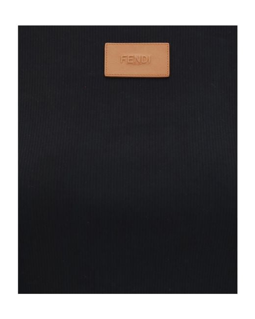 Fendi Black Cropped Ribbed Logo-Patch T-Shirt