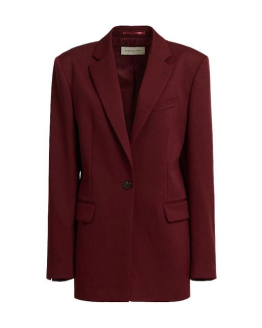 Dries Van Noten Red Baftan Single Breasted Wool Blazer