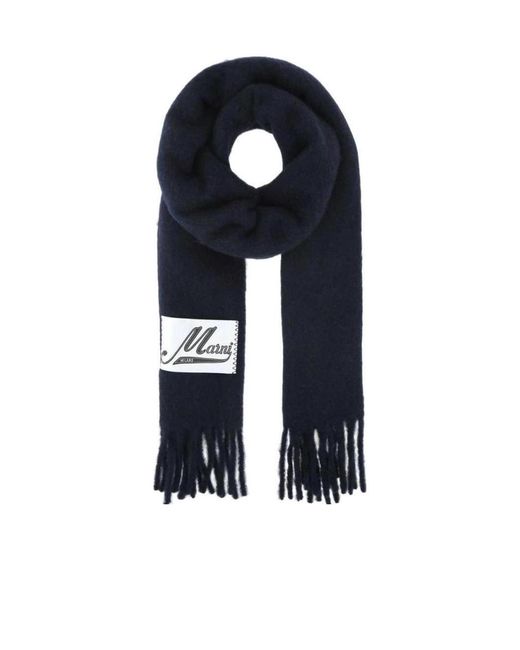 Marni Blue Logo Patch Fringed Scarf for men