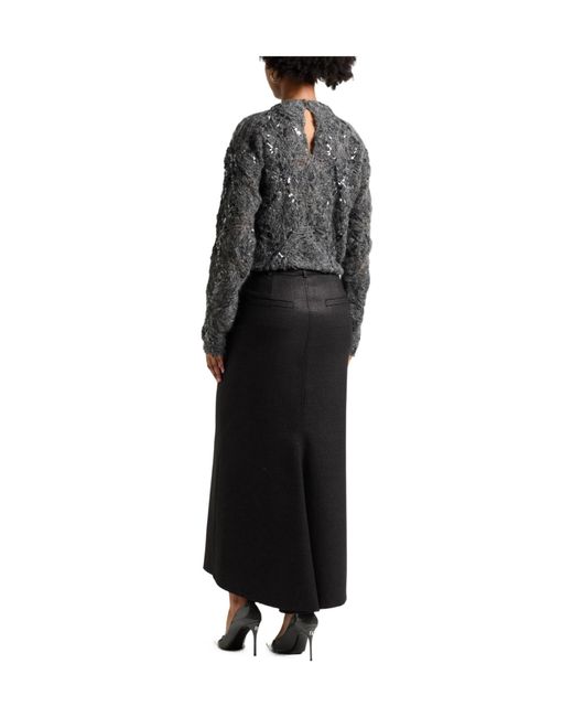 Brunello Cucinelli Black Minimalist Metallic Midi Skirt