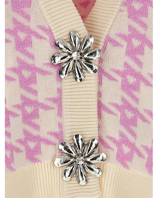 Area Pink Mussel Flower V-Neck Cardigan