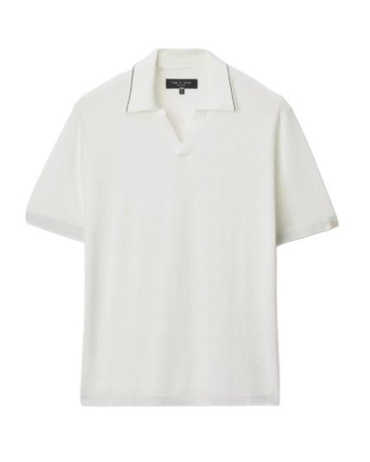 Rag & Bone White Silk-Cotton Blend Johnny-Collar Polo Shirt for men