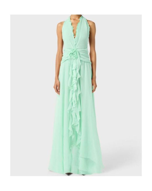 Blumarine Green V-Neck Open-Back Dress