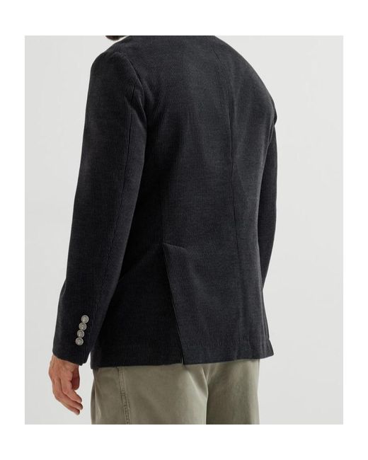 Brunello Cucinelli Black Three-Button Corduroy Blazer for men