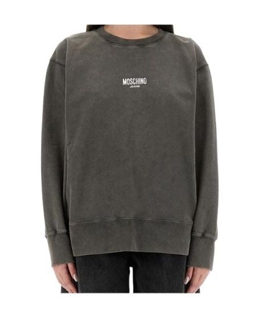 Moschino Gray Jeans Logo Printed Sweatshirt