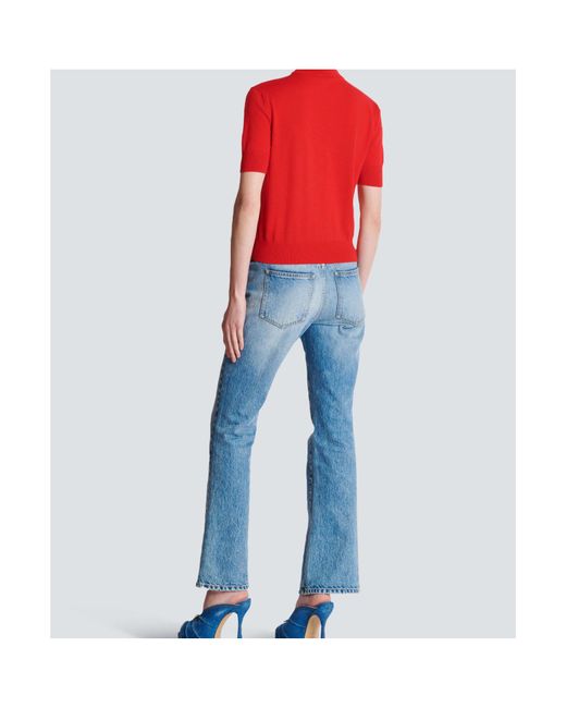 Balmain Red Logo Detailed Knitted Top