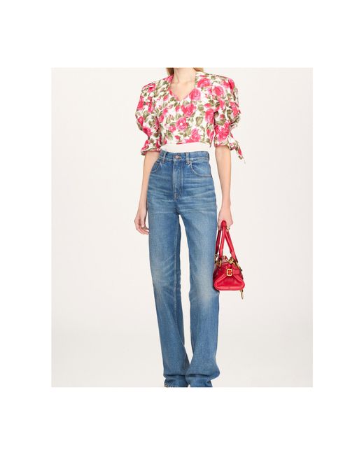 Chloé Pink Chloé Ht30 Floral Puff-Sleeve Top