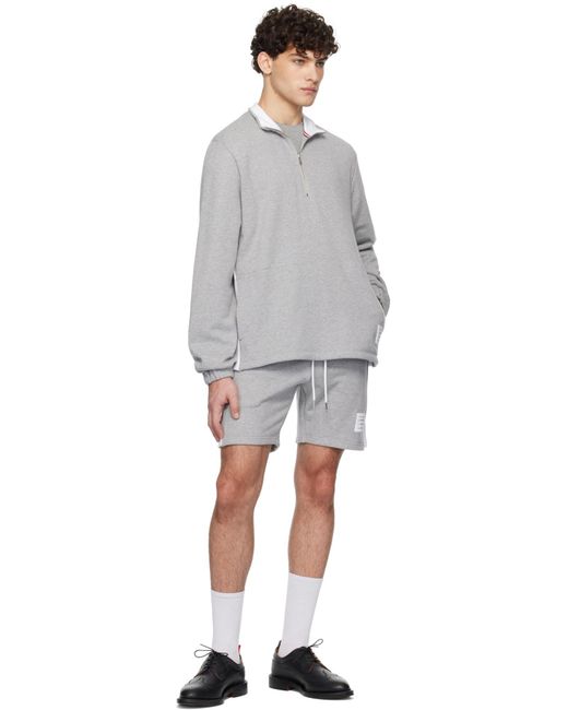Thom Browne Gray Mid-Rise Drawstring Track Shorts for men