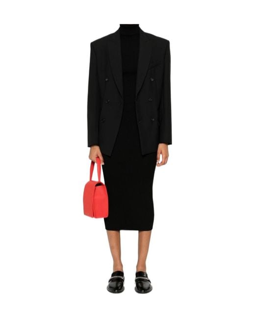 P.A.R.O.S.H. Black Ribbed-Knit Midi Skirt