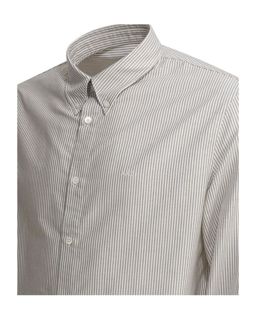 A.P.C. Gray Pinstriped Curved Hem Shirt for men