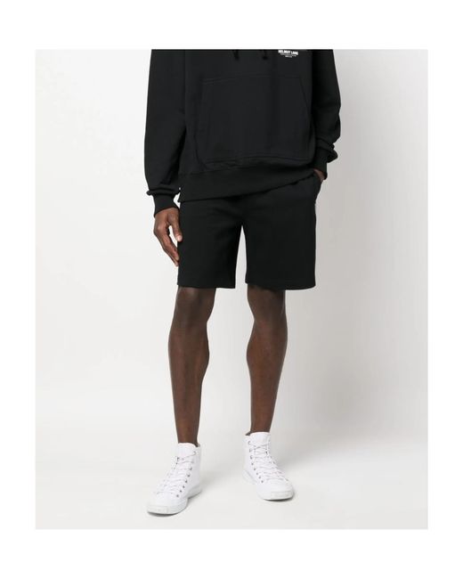 Helmut Lang Black Logo Printed Straight Hem Shorts for men
